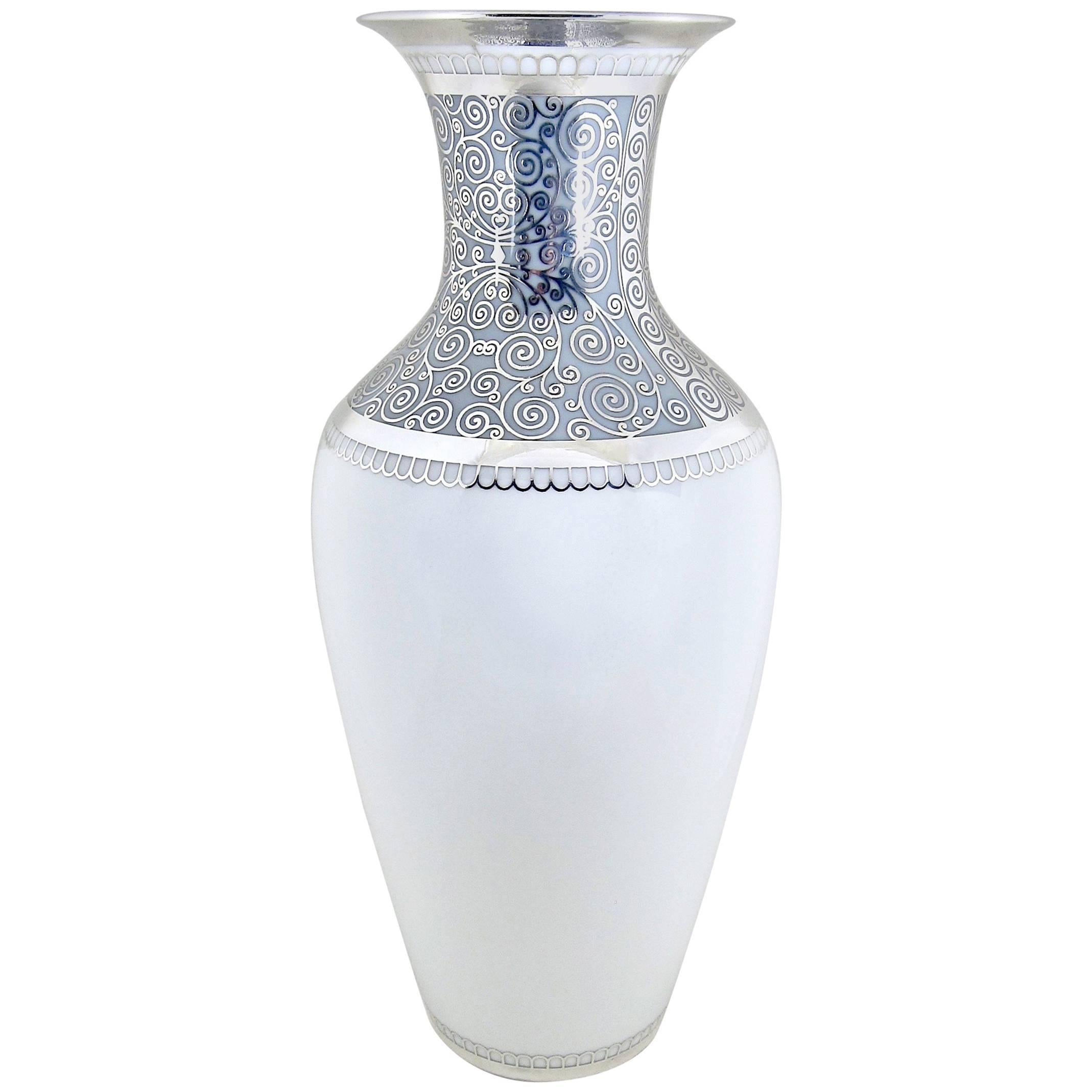 Large Rosenthal Porcelain Silver Overlay Vase
