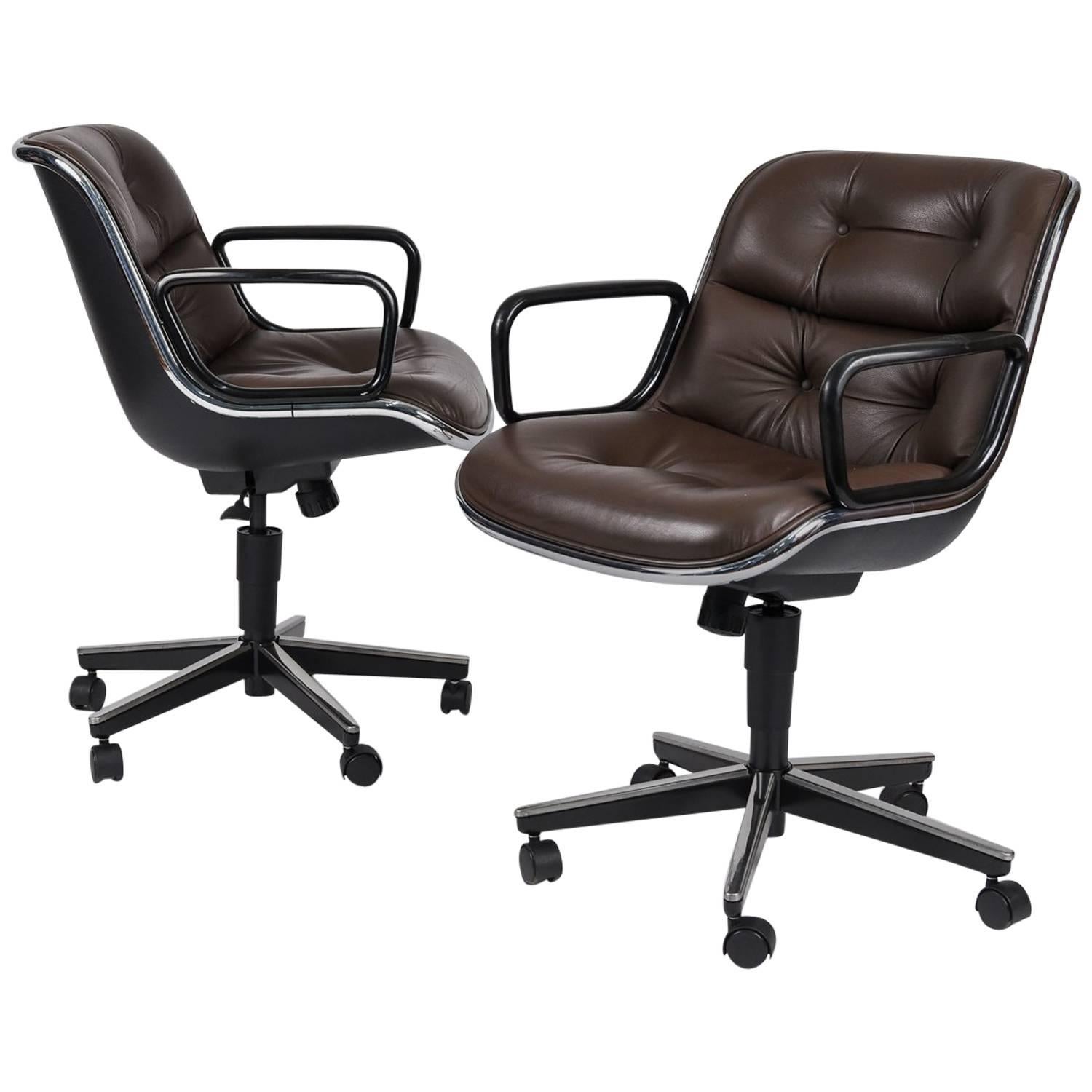 Ten Charles Pollock for Knoll Executive Office Chairs in Brown Leather