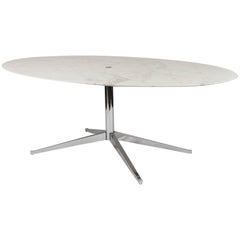 Florence Knoll White Marble Oval Table or Desk on Chromed Steel Base