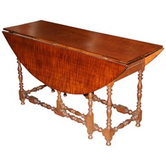 William and Mary Style American Tiger Maple Gateleg Table Fitted with Drawers