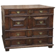 18th Century English Solid Oak Chest of Drawers with Original Brass Hardware