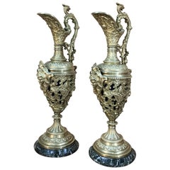 Pair of 19th Century Renaissance Revival Brass Ewers 2