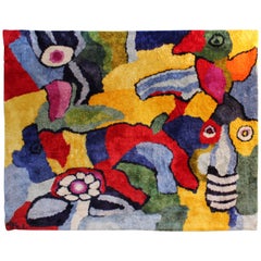 Retro Monumental Original Fiber Art Karel Appel Rug Silk Tapestry Colorful World