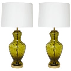 Blenko Moss Green Glass Lamps