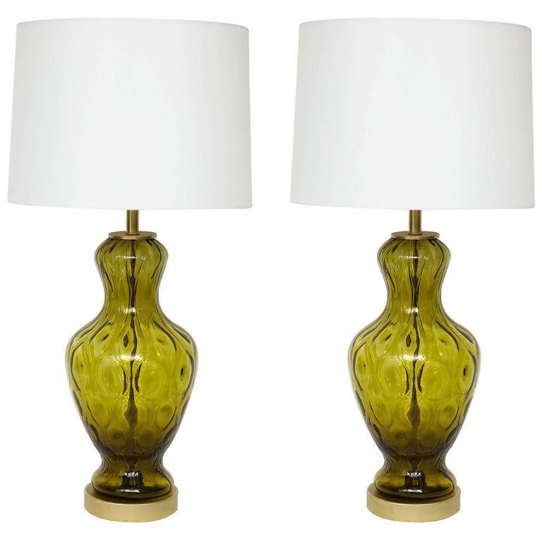 Blenko Moss Green Glass Lamps For Sale at 1stDibs