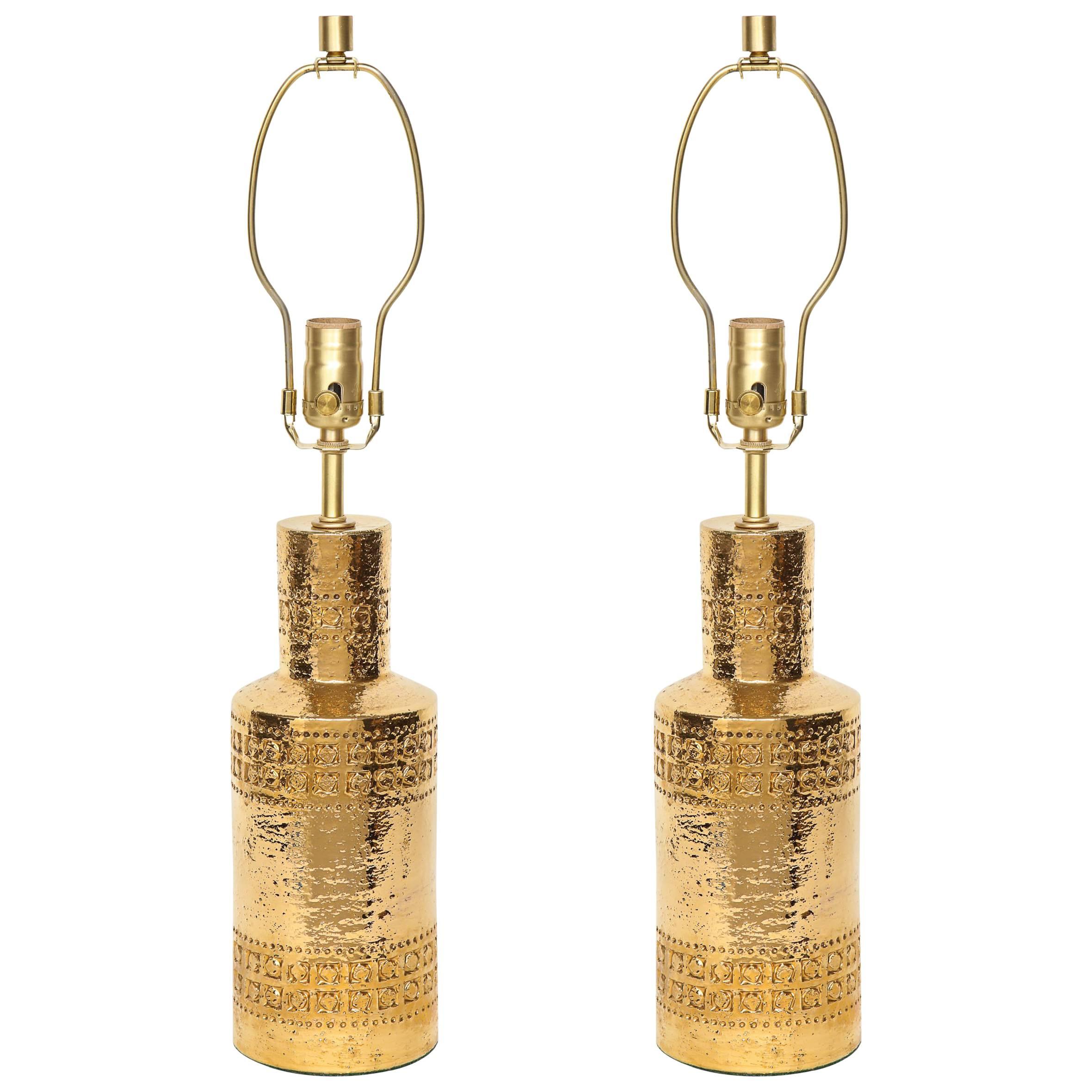 Bitossi Incised 22-Karat Gold Glazed Lamps
