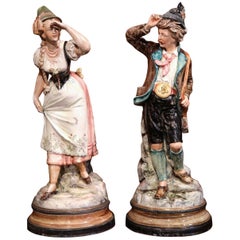 Antique Pair of 19th Century German Porcelain Hand-Painted Figurative Figurines