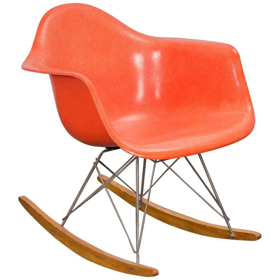 Eames Orange Armchair on Rocker Base For Sale at 1stDibs