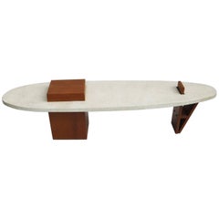 Vintage Harvey Probber Style "Surfboard" Terrazzo and Walnut Coffee Table