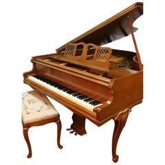 Art Case Chippendale Style Walnut Knabe Baby Grand Piano with Gold Trim