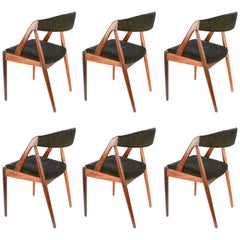 Set of Six Kai Kristiansen Model 32 in Teak with Black Danish Wool