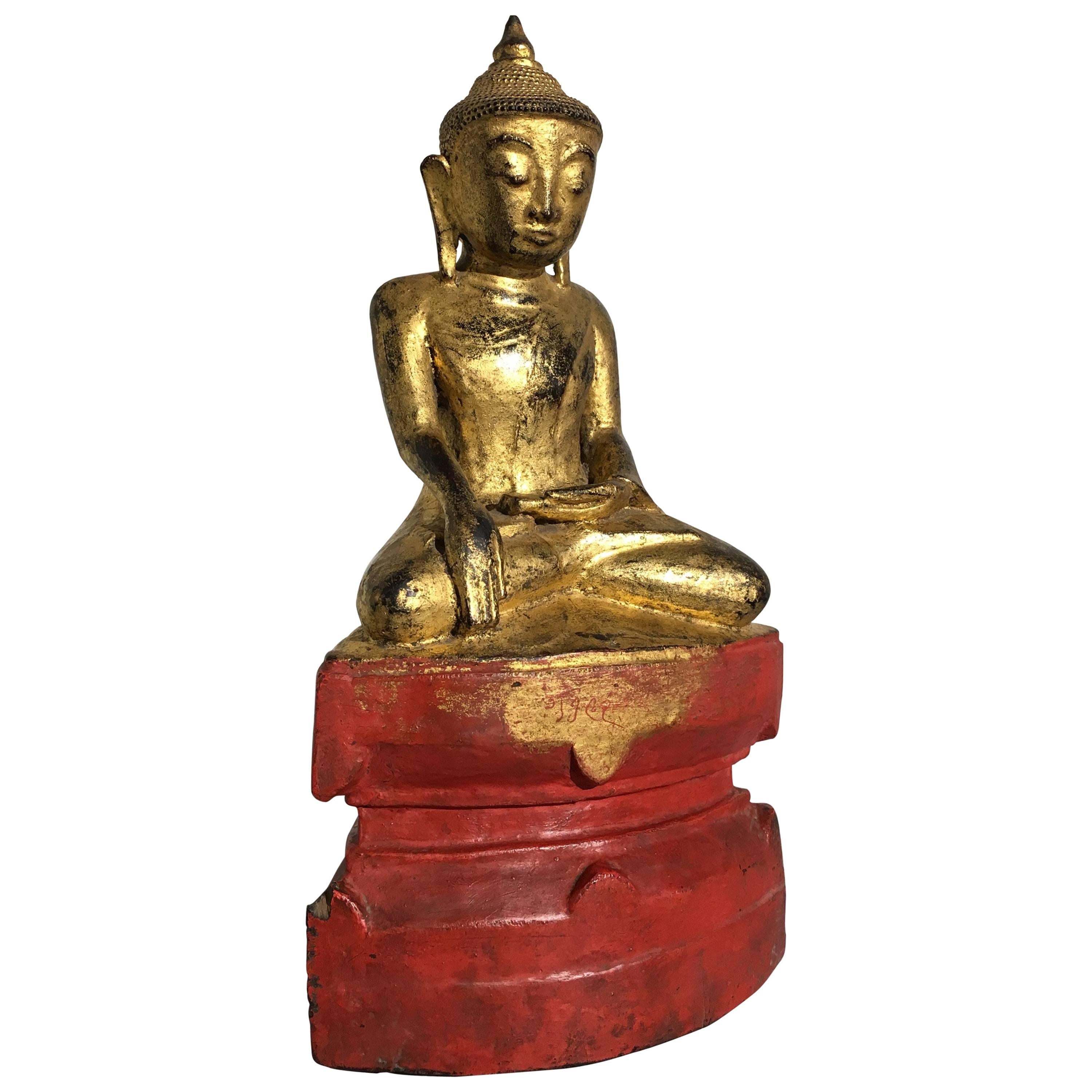 Shan Burmese Lacquered and Gilt Wood Buddha, Ava Period, 18th Century