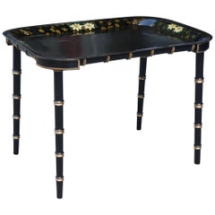 Late 19th Century Tole Decorated Tray on Later Ebonized and Gilded Stand