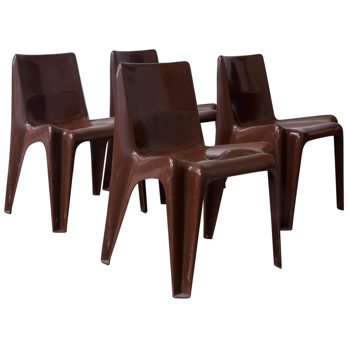 1969, Helmut Bätzner for Bofinger, Set of Four Brown Chairs Modell B 1171 For Sale