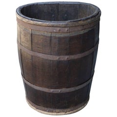 Antique Mid-19th Century, French Oak Flat Back Iron Bound Barrel