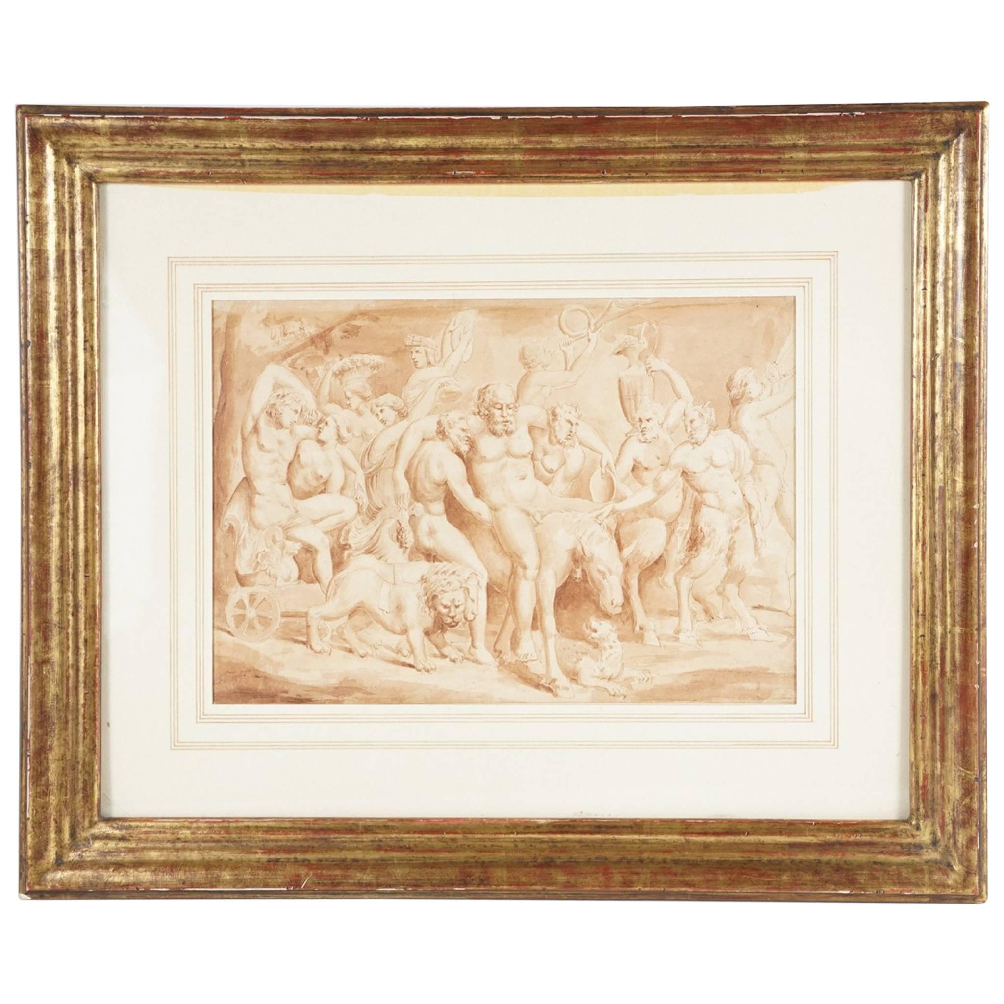Italienische Tinten- und Waschzeichnung des „Dunkenen Silenus“ aus dem späten 17. Jahrhundert