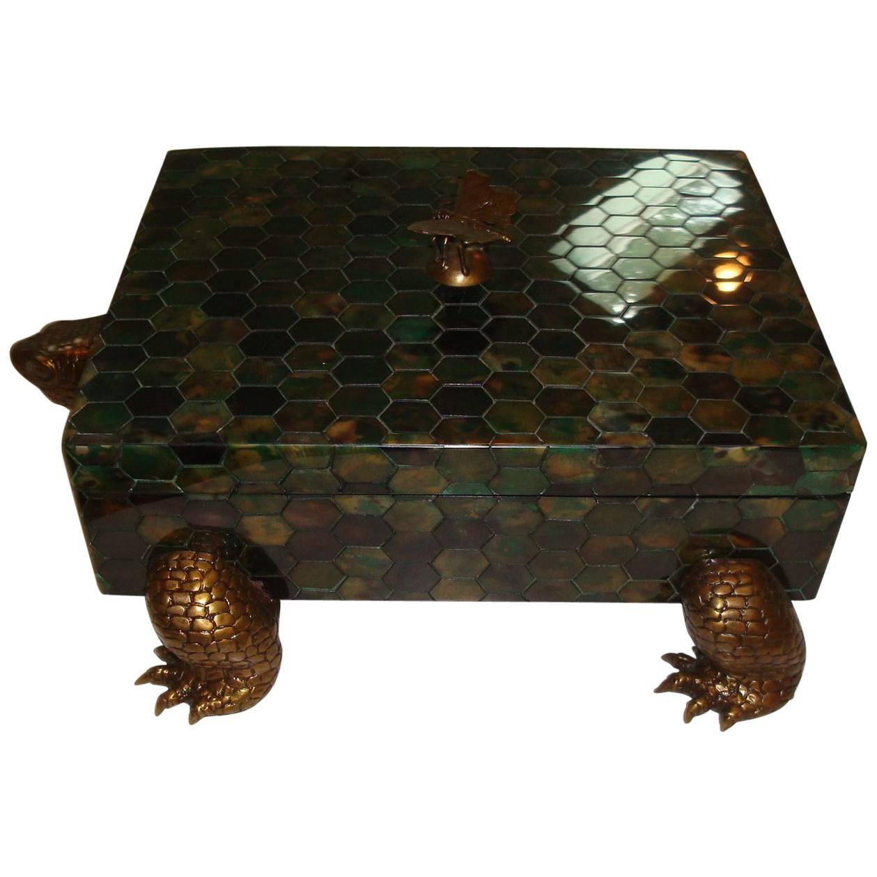 Maitland-Smith Penshell and Brass Turtle Box