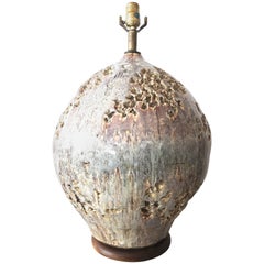 Large Mauve and Lavender Textured Spherical Ceramic Lamp, 1965