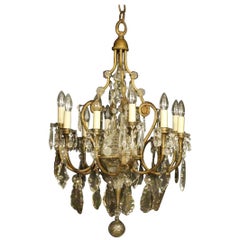 French Gilded Crystal and Bronze Twelve-Light Antique Chandelier