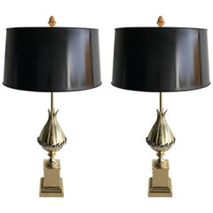 Pair of Maison Charles "Lotus" Bronze Table Lamp