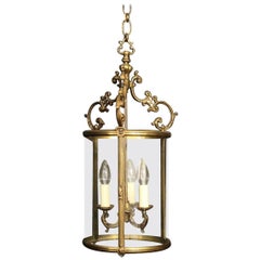 French Gilded Bronze Triple Light Antique Hall Lantern