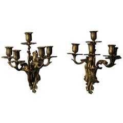 French 19th Century Pair of Bronze Antique Wall Sconces
