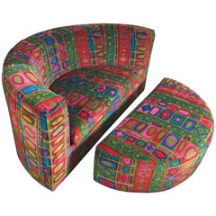 Rare Oversized Wedge Chair and Ottoman by Thayer Coggin, Jack Lenor Larsen