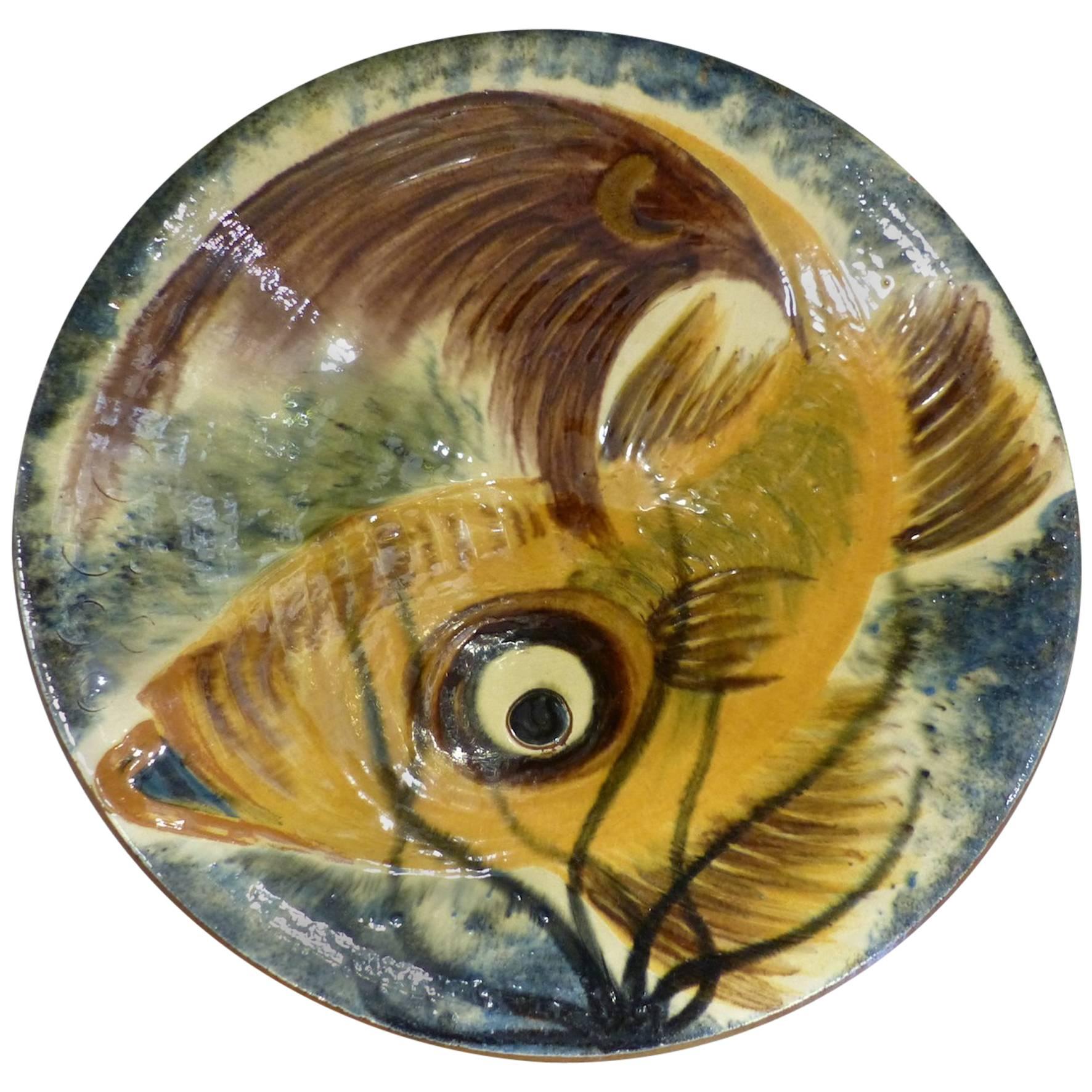 Grand Plat Creux Céramique Poisson – Puigdemont Vintage 35 Cm (Multicouleur)