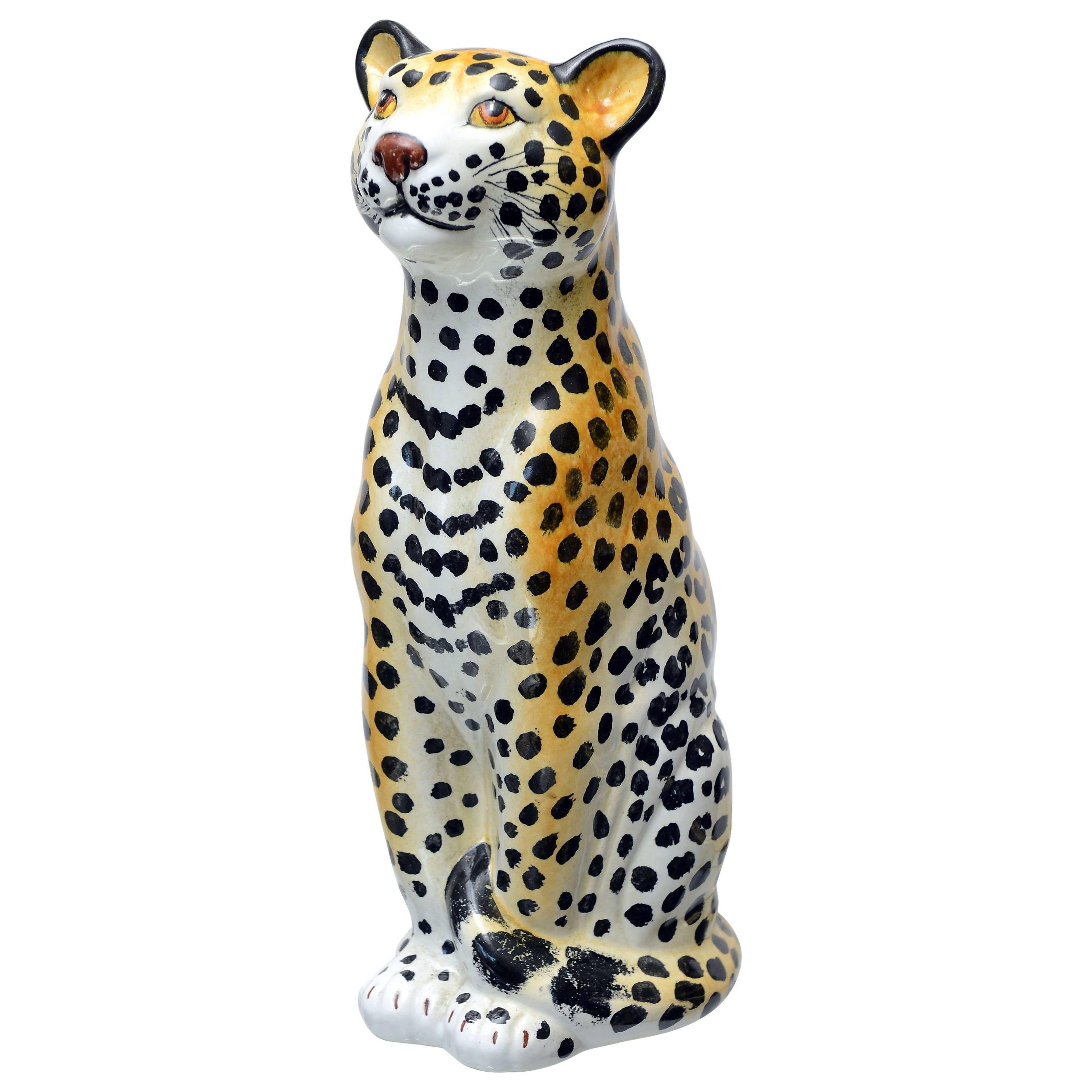 Italian Midcentury Ceramic Leopard Sculpture For Sale