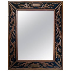 Carved Napoleon III Oak and Velvet Mirror, France, 19th Century