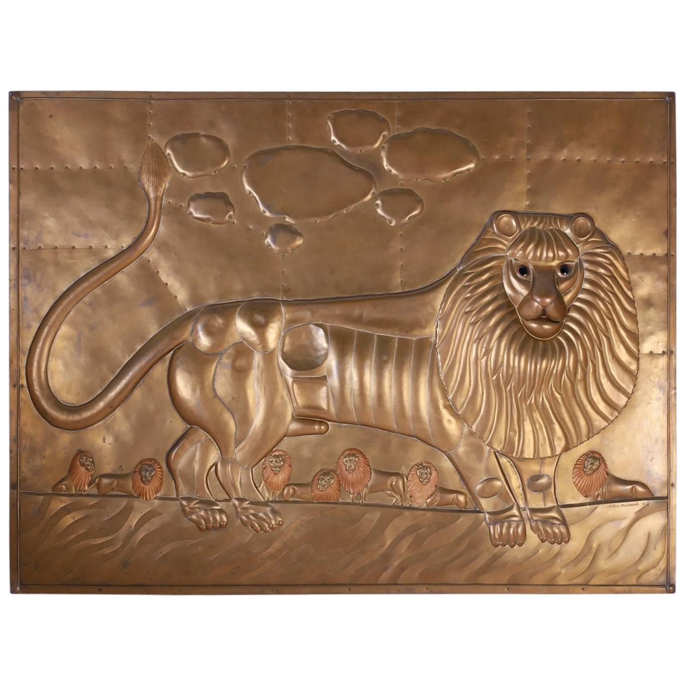 Sergio Bustamante Brass Plaque with Lions
