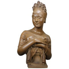 Vintage French 19th Century Terracotta Bust of Madame Récamier, After Jean-Antoine Houdo