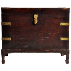 Antique Wooden Storage Box with Brass Trim