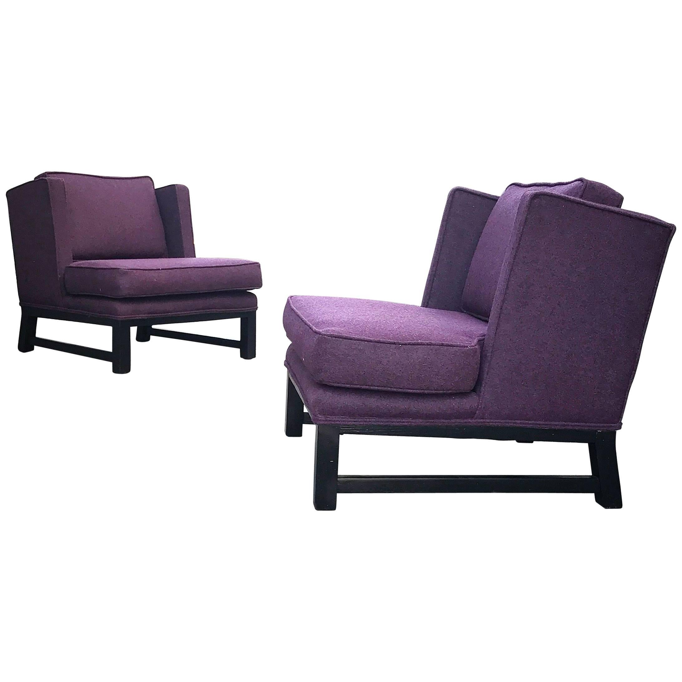 Pair of Lounge Chairs in Maharam Wool Reminiscent of Dunbar Designs For Sale