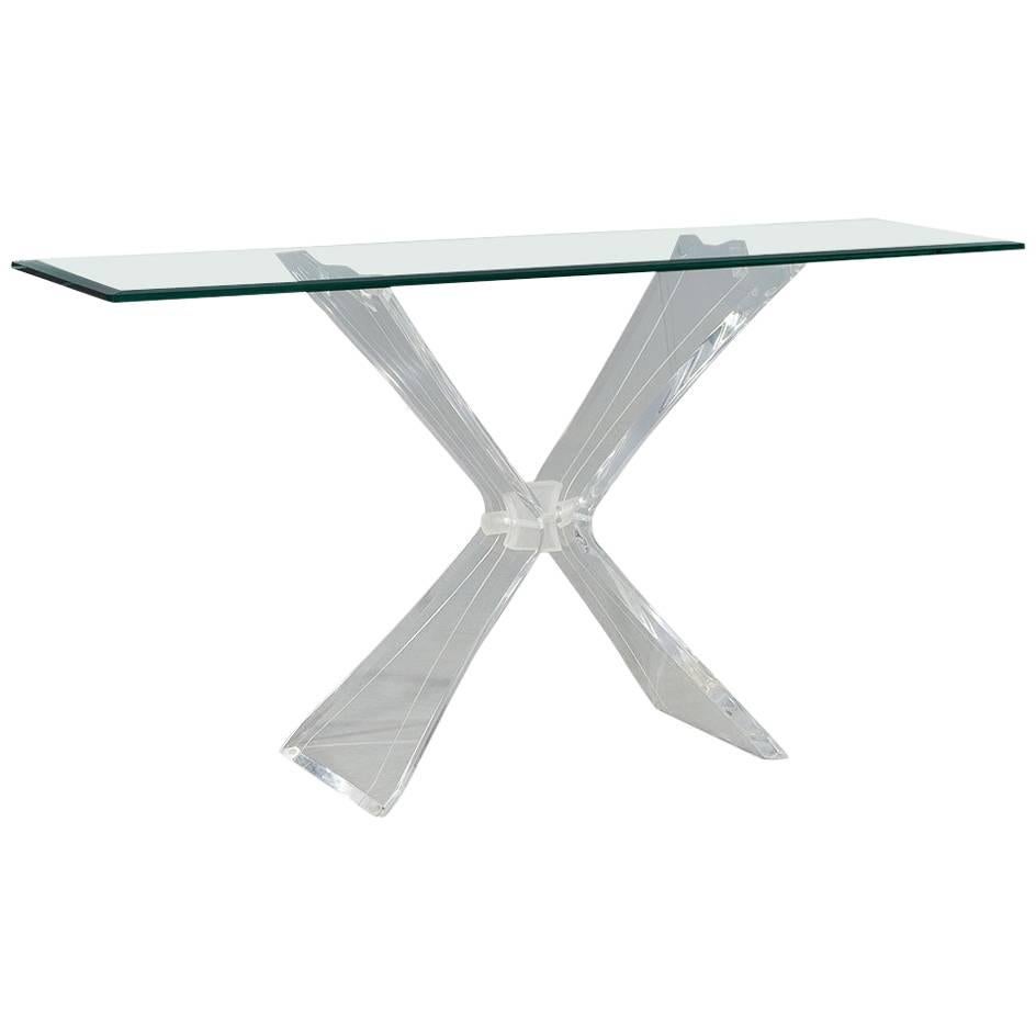 Lucite and Glass Console in Manner of Lion in Frost