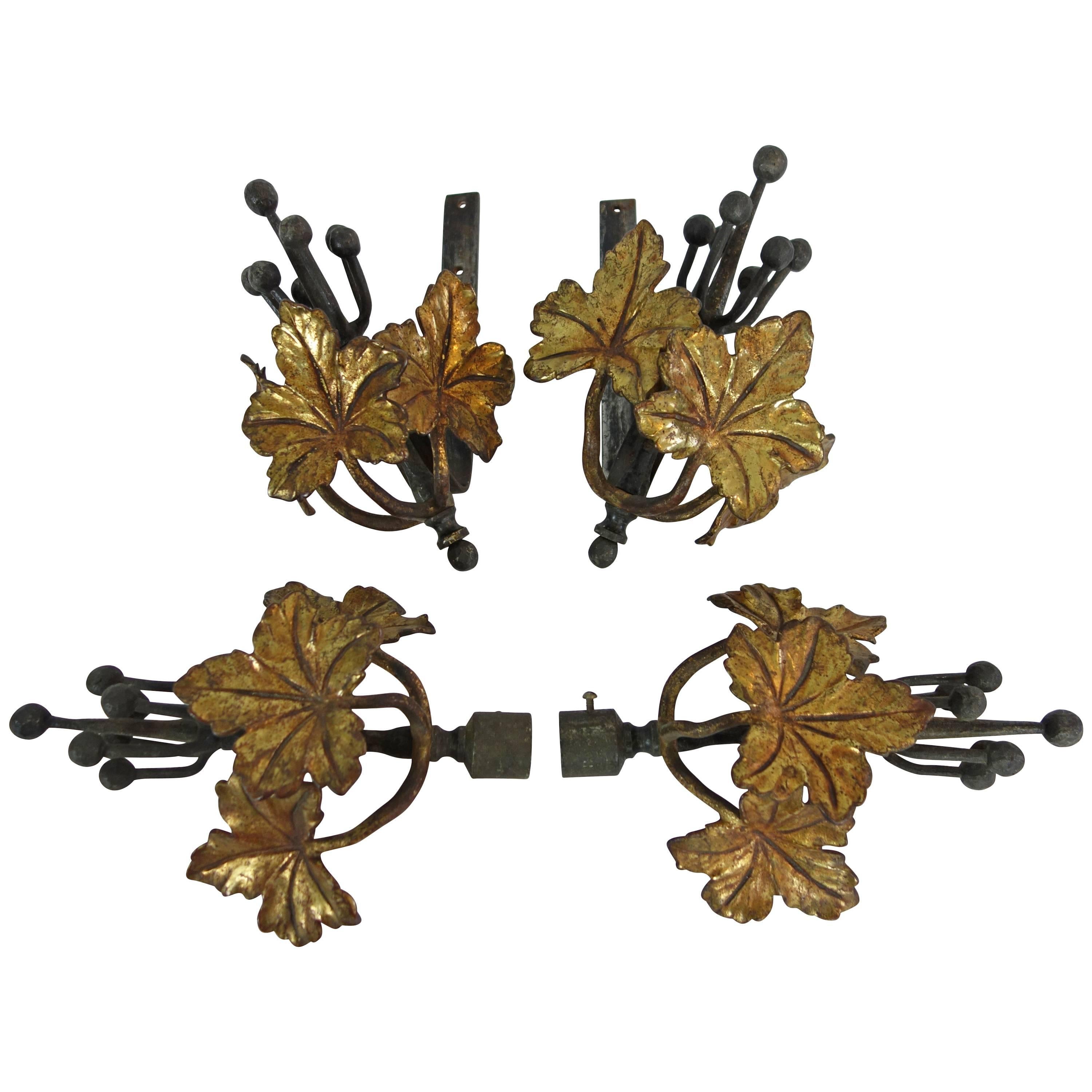 Set of Steel and Bronze Ivy Leaf Curtain Hardware