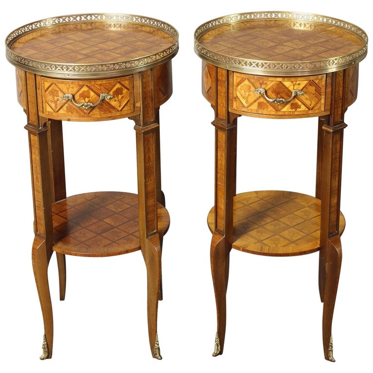 Pair of French Marquetry Side Tables at 1stDibs
