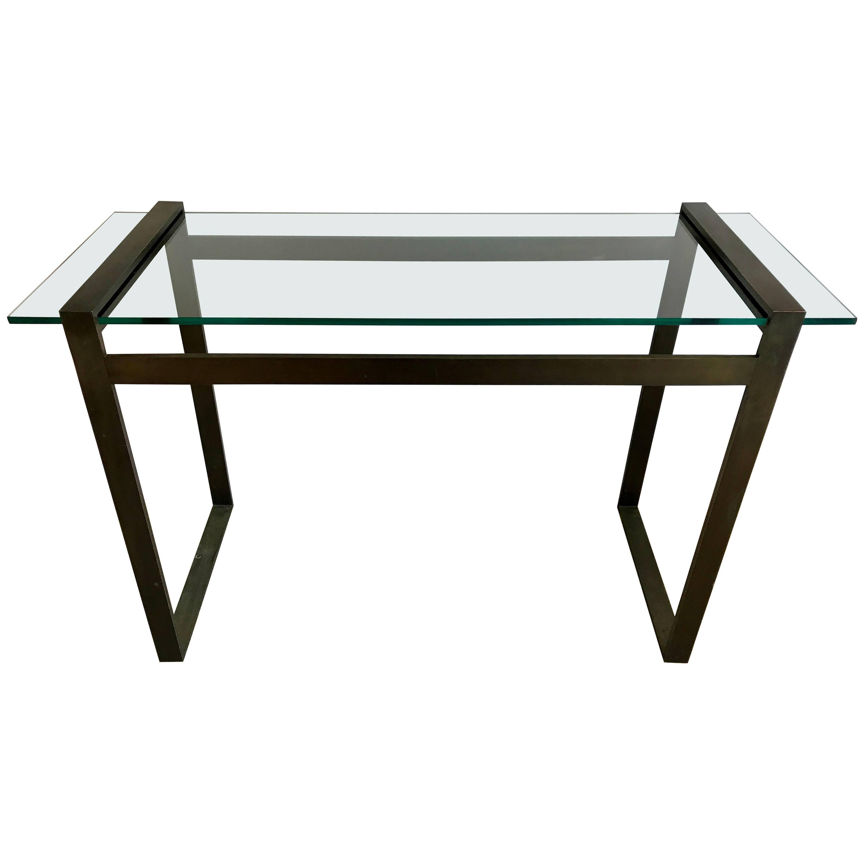  Mid Century Bronze & Glass Console or Foyer Table by Charles Hollis Jones For Sale