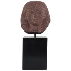 Antique Egyptian Carved Red Granite Head of a Pharaoh Ptolemaic Period Form