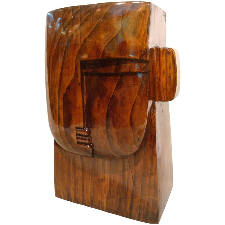Art Deco Cubist Carved Wooden Head Sculpture, France at 1stDibs