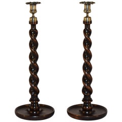 19th Century Pair of Tall Twist Candlesticks