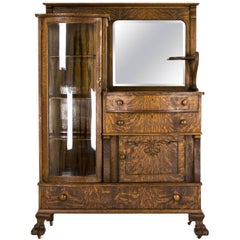 Curio Cabinet Antique Cabinet Buffet Cabinet Tiger Oak, Mirrored B798