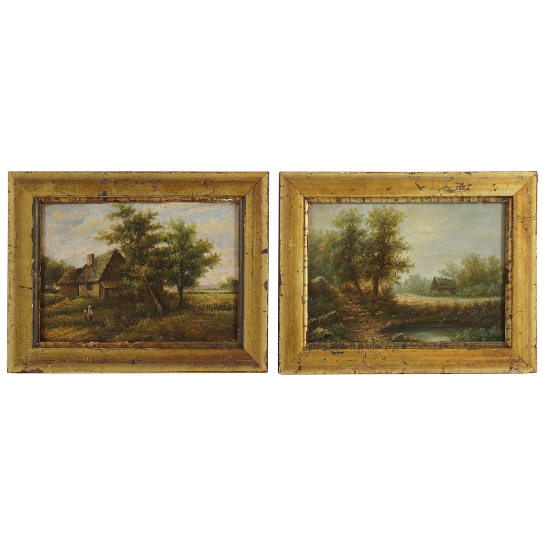 Pair of Small Mid-19th Century European Oil Paintings on Panel