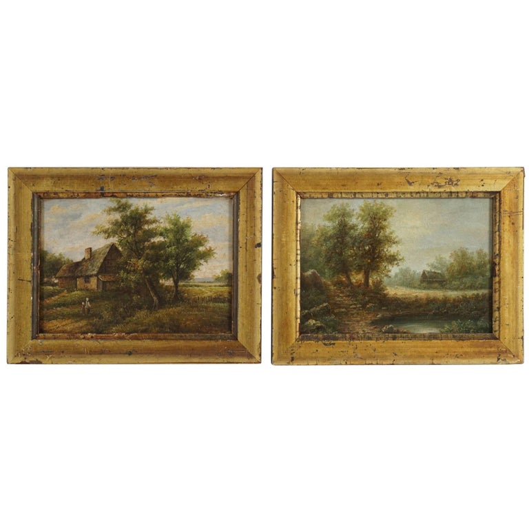 Pair of Small Mid-19th Century European Oil Paintings on Panel For Sale