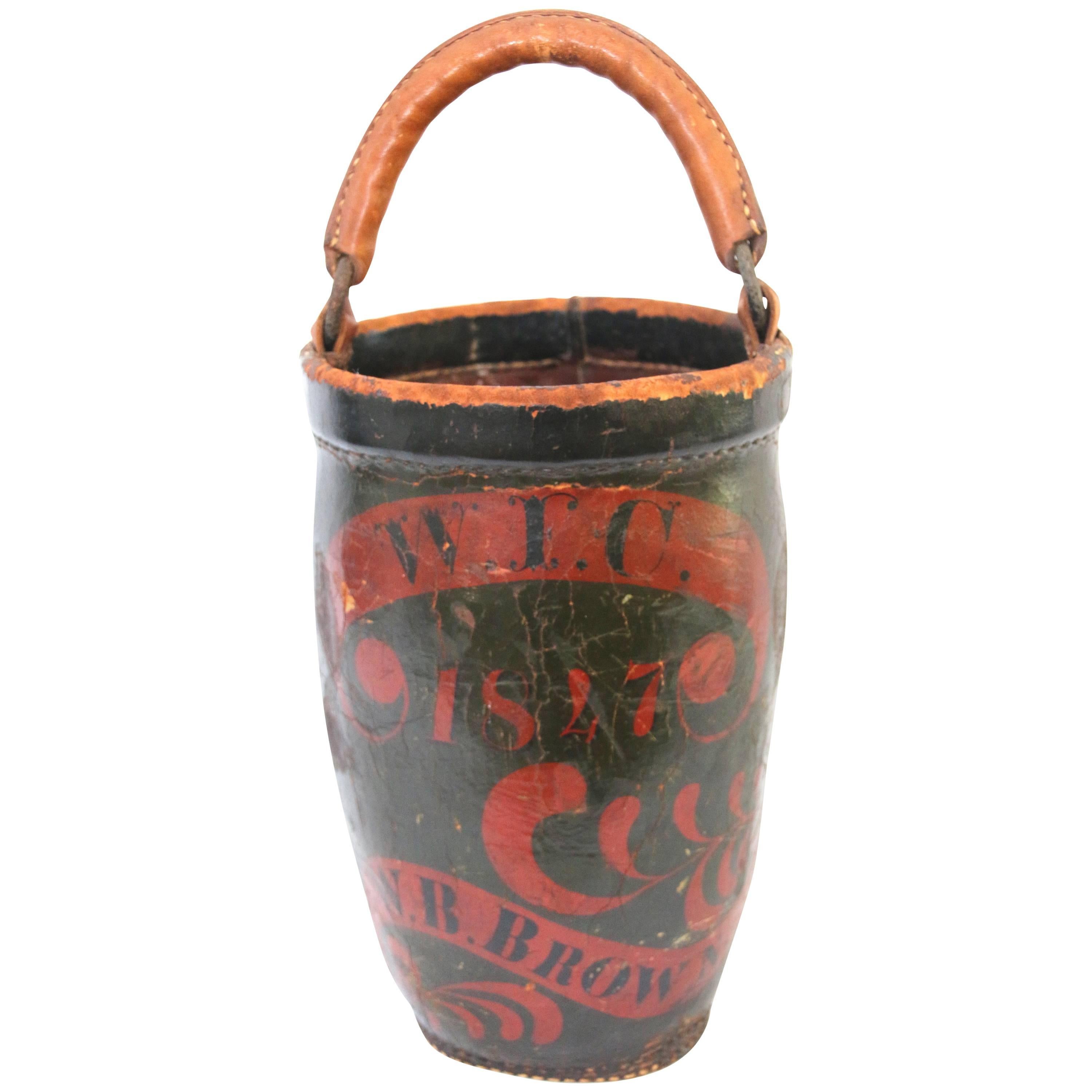 19th Century Massachusetts Leather Fire Bucket For Sale