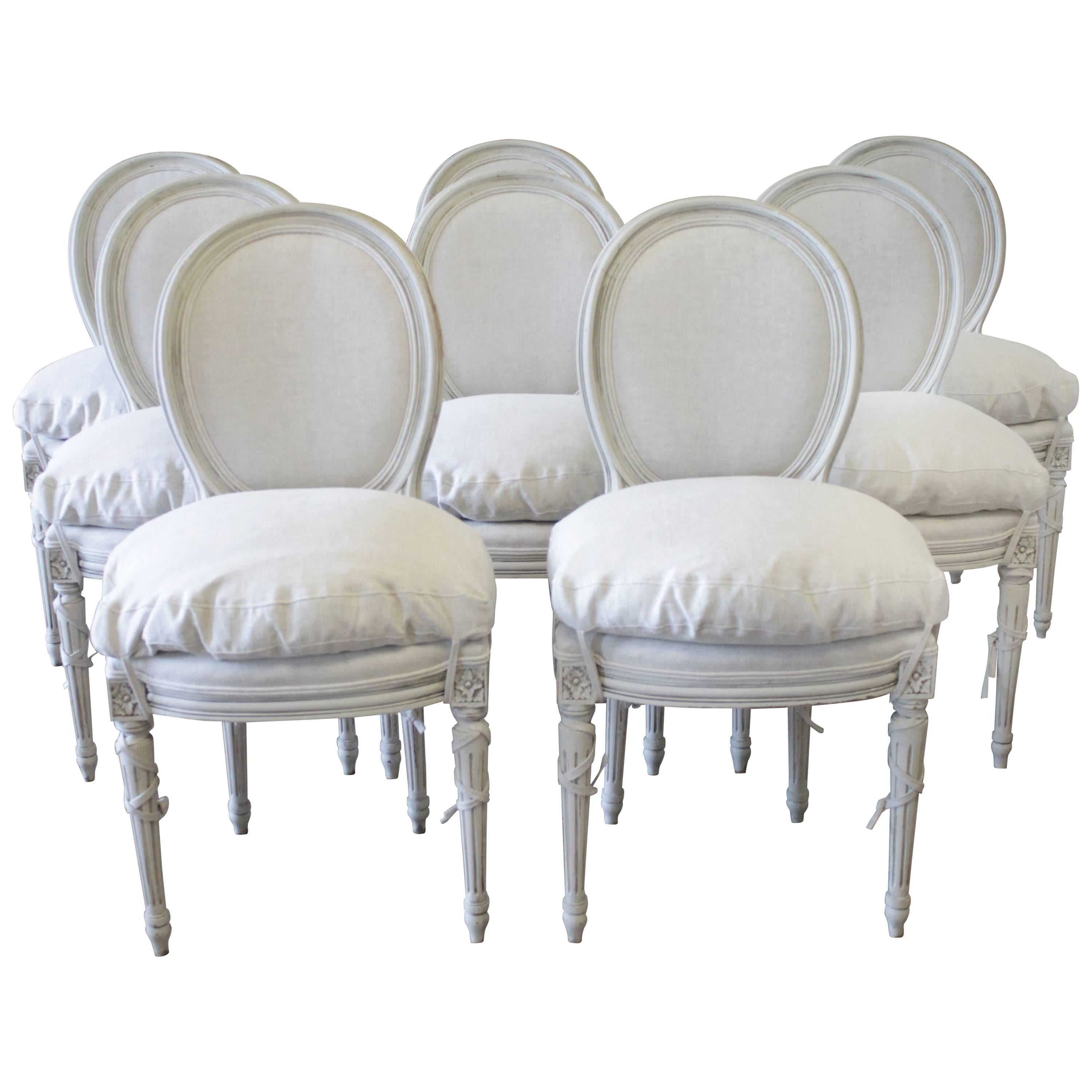 20th Century Set of Eight Painted and Upholstered Louis XVI Dining Chairs