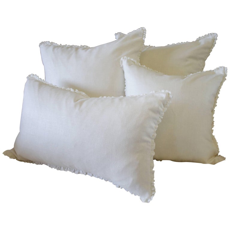 Custom Soft White Silk and Linen Pillows at 1stDibs