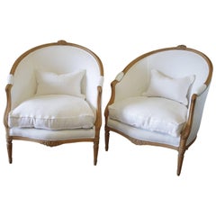 Pair of Oversized Mid-Century Louis XVI Style Tub Chairs