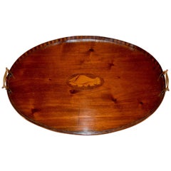 Mahogany English Serving Tray with Shell Inlay