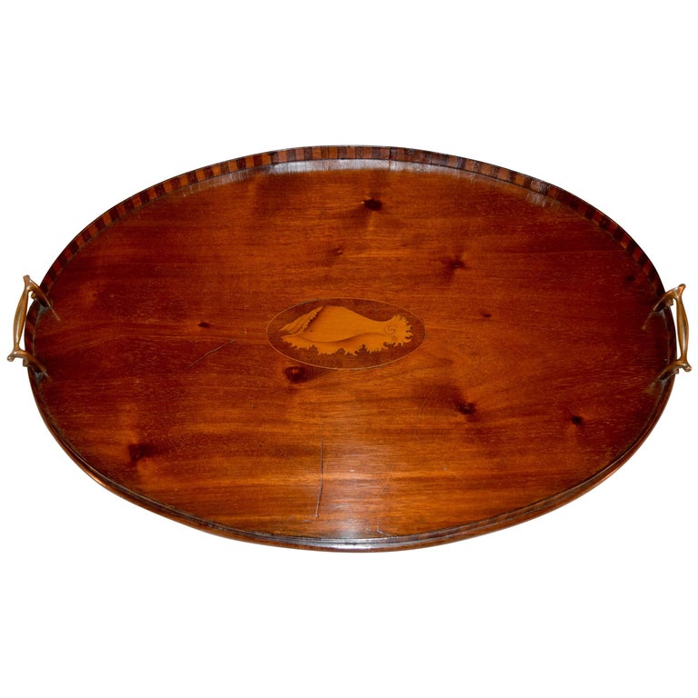 Mahogany English Serving Tray with Shell Inlay at 1stDibs